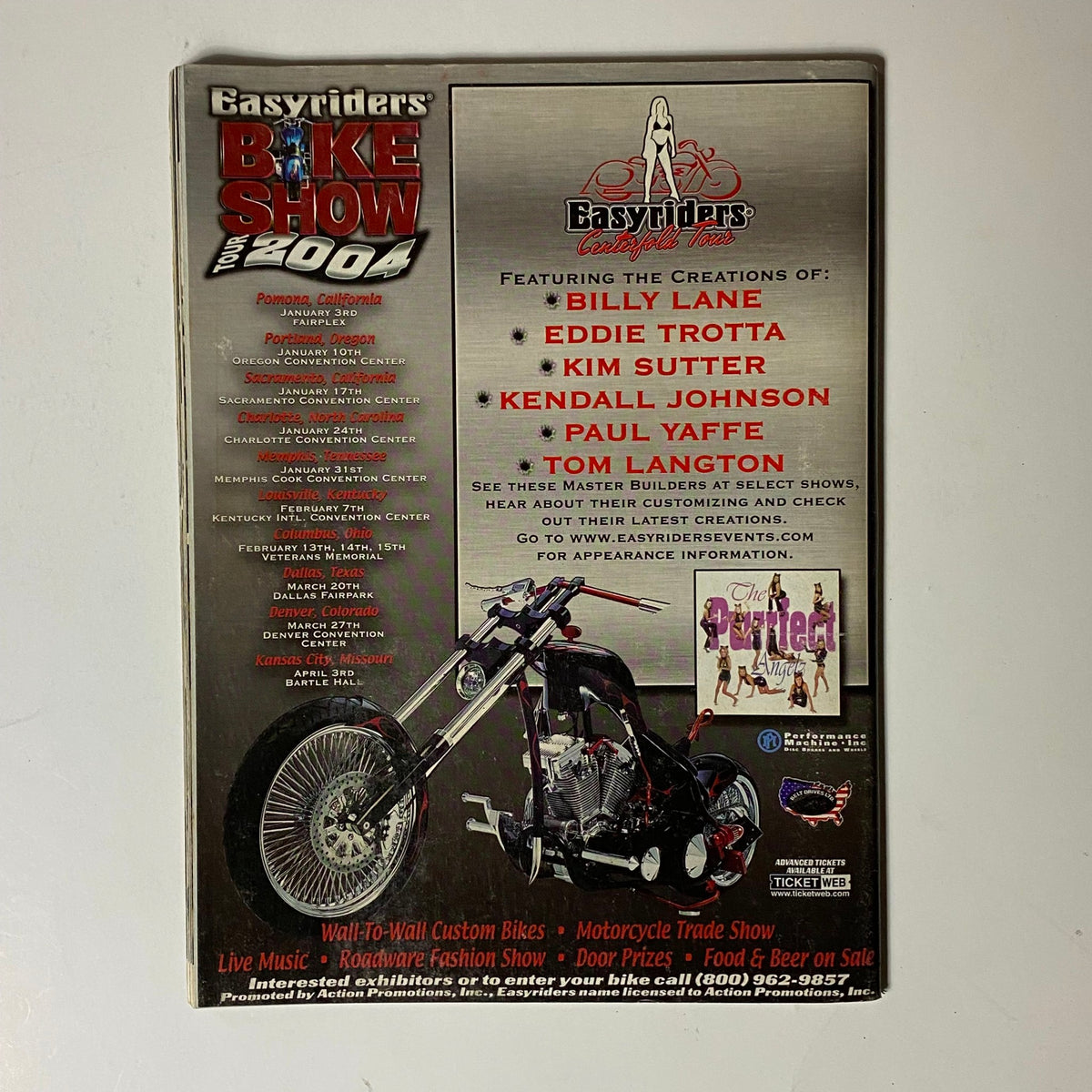 In The Wind Magazine March 2004 No. 116 back cover featuring promotional details for the Easyriders Bike Show, highlighting motorcycle custom designs and events.