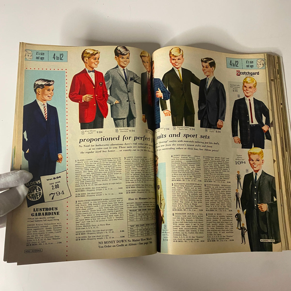 1965 Aldens Spring and Summer Catalog featuring stylish suits and sport sets tailored for boys aged 4 to 12, emphasizing quality and comfort in children's fashion.