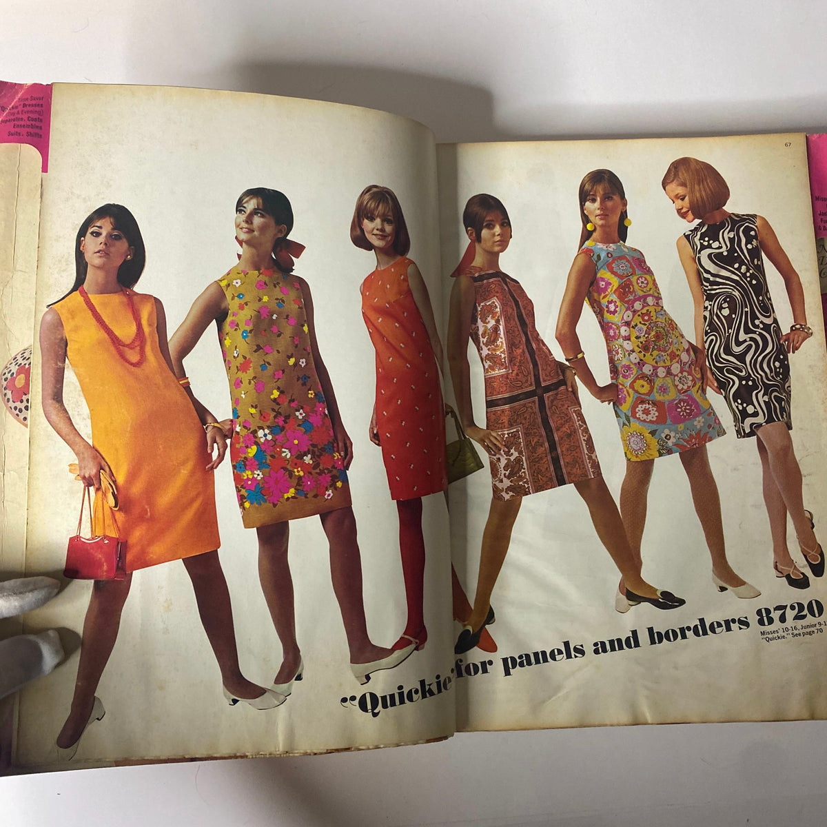 Vibrant 1960s dress styles displayed in the 1967 May McCall's New York Designers' Collection Plus catalog, showcasing various fashion trends.