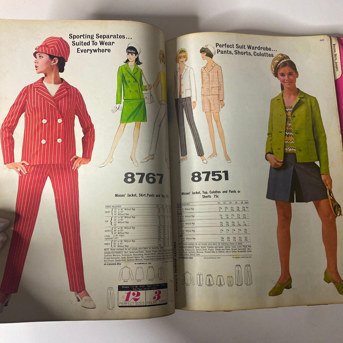 1967 May McCall's New York Designers' Collection Plus catalog showcasing stylish separates including striped suits and coordinating outfits. Perfect for collectors and seamstresses interested in 1960s fashion.