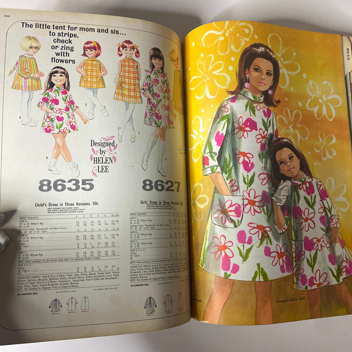1967 May McCall's New York Designers' Collection Plus catalog displaying children's and girls' dresses with fun floral patterns, reflecting the playful spirit of 1960s fashion for families.