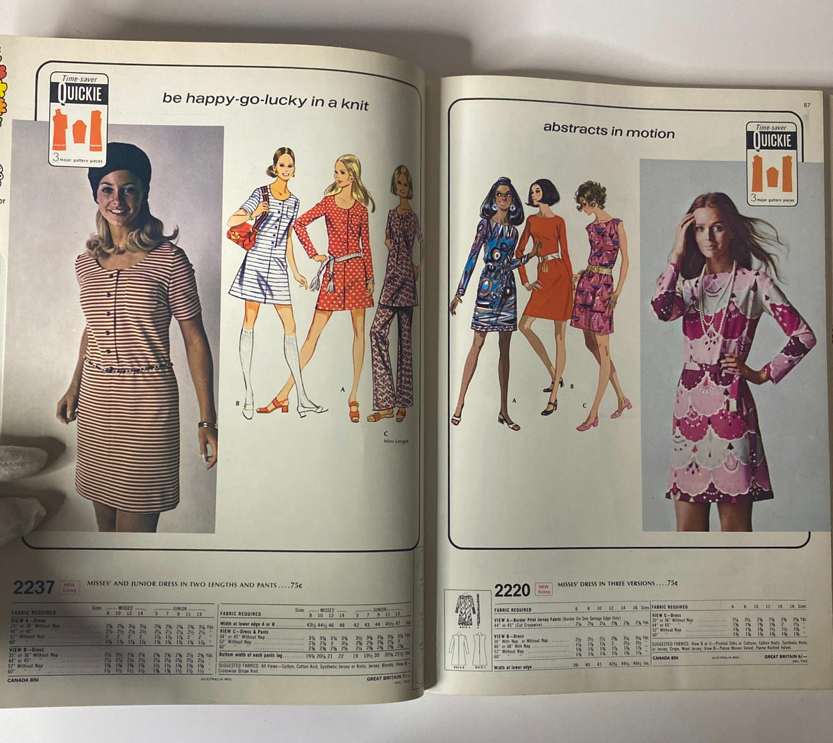 Another interior page from the 1970 McCall's School Spring Huge Store Retail Counter Catalog featuring fashion illustrations of knit dresses and outfits, emphasizing playful and trendy styles.