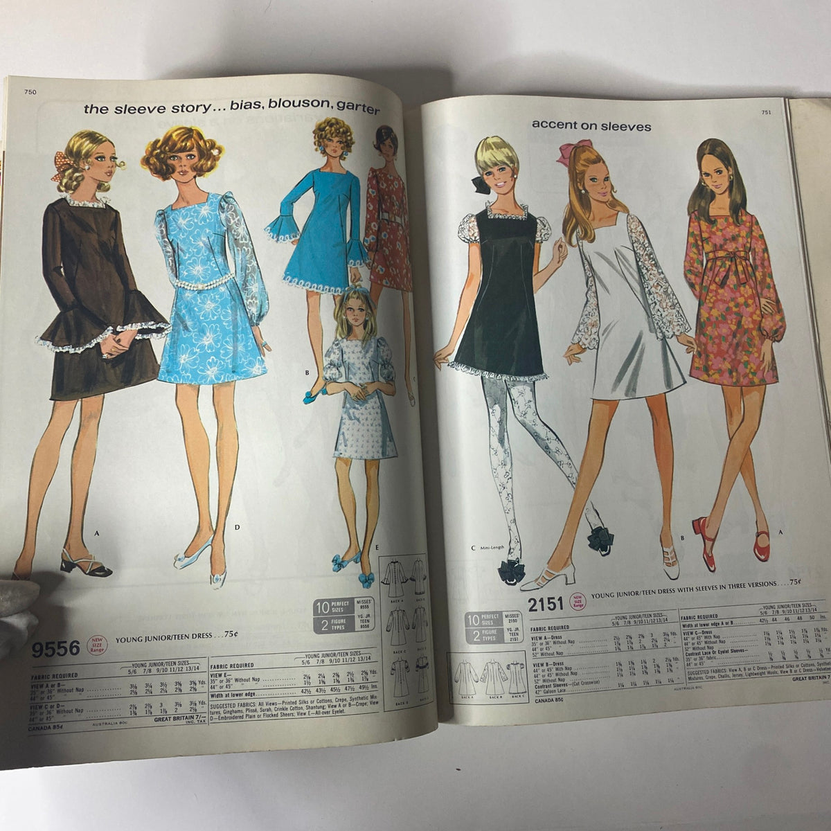 1970 McCall's School Spring Catalog featuring illustrations of stylish young dresses and blouses, with a focus on sleeve details and fashionable designs for teens.