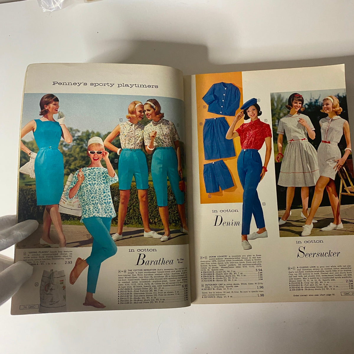 1963 General Merchandise Company Spring and Summer Catalog page presenting sporty playtime outfits for women, including cotton ensembles and pricing details.