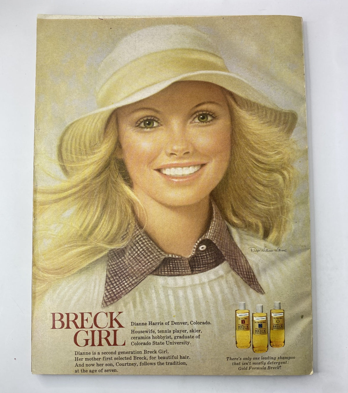 Breck Girl advertisement from Glamour Magazine January 1974 showcasing Dianne Harris, a model promoting Breck hair care products, exemplifying beauty standards of the 1970s.