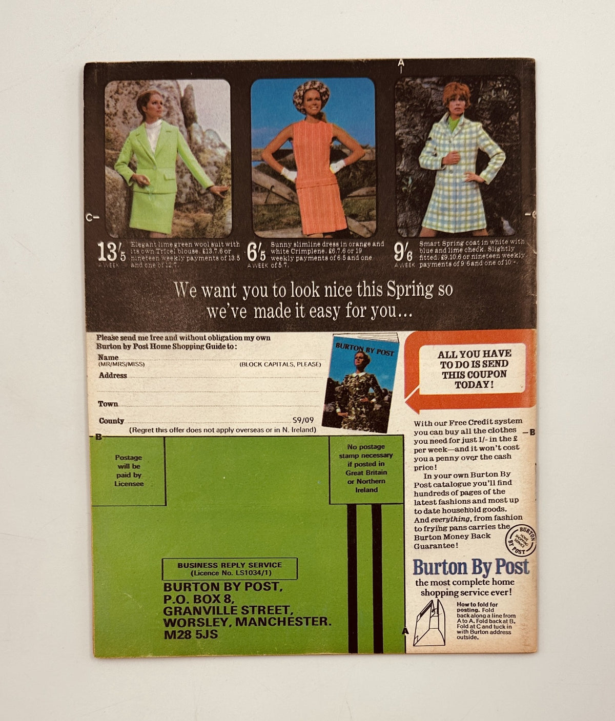 Back cover of Showguide Magazine February 1969 with a promotional notice for spring fashion, inviting readers to look nice this Spring.
