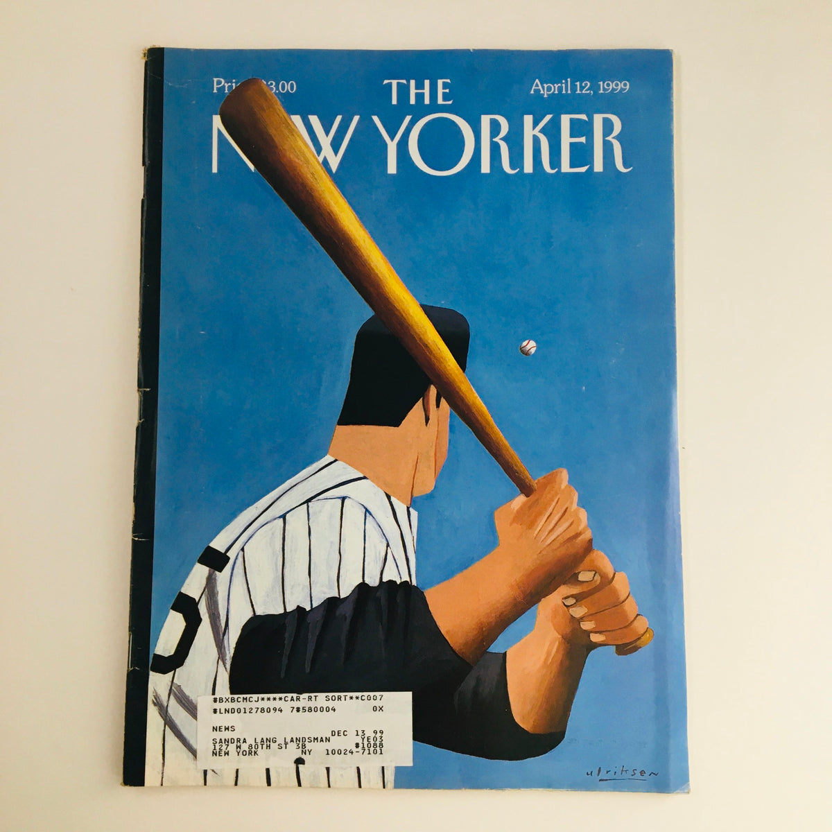 Cover of The New Yorker Full Magazine from April 12, 1999 featuring artwork by Mark Ulriksen, depicting a baseball player ready to bat, symbolizing the excitement of Opening Day.