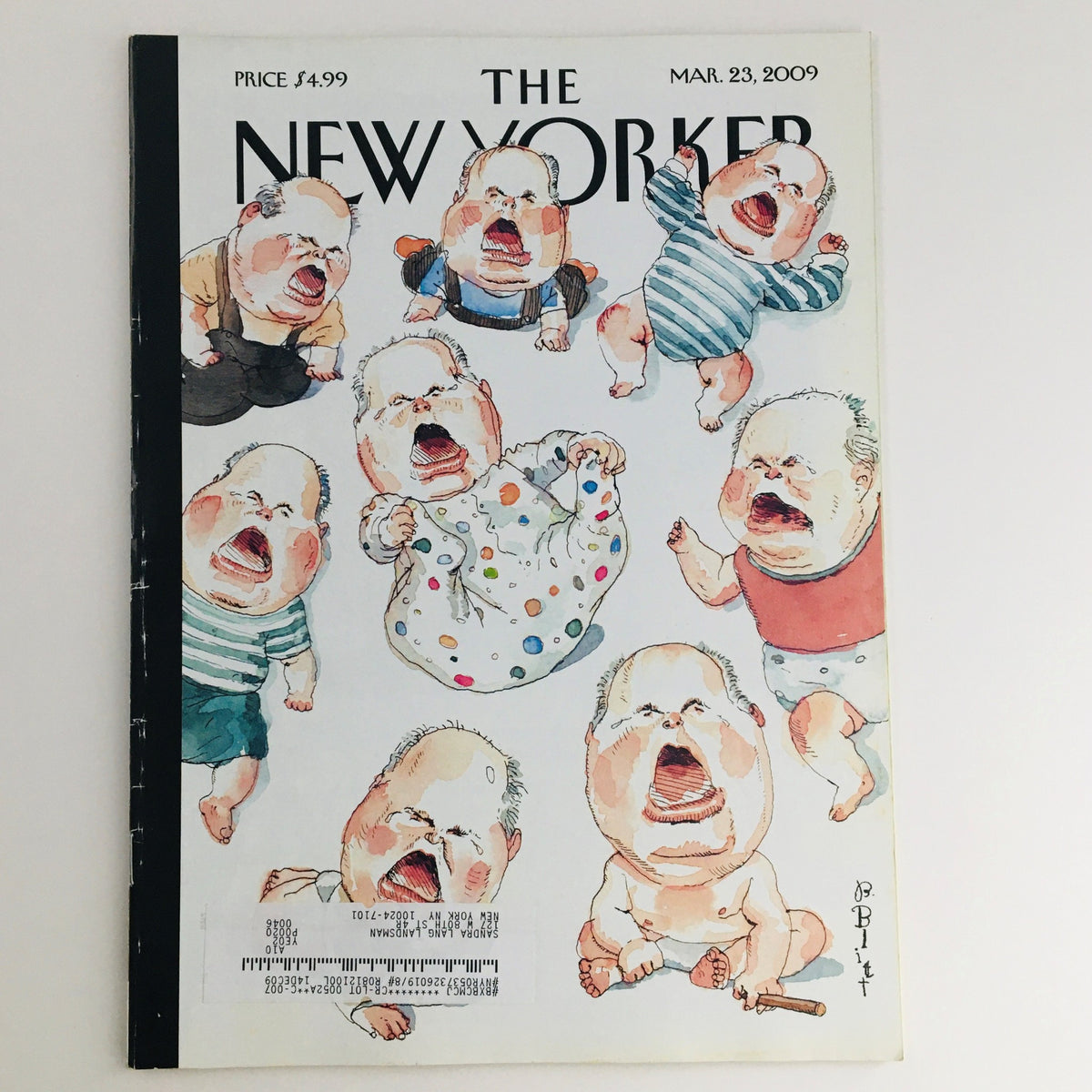 Cover of The New Yorker magazine, March 23, 2009, titled 'OctoRush' by Barry Blitt, featuring playful illustrations of baby characters.