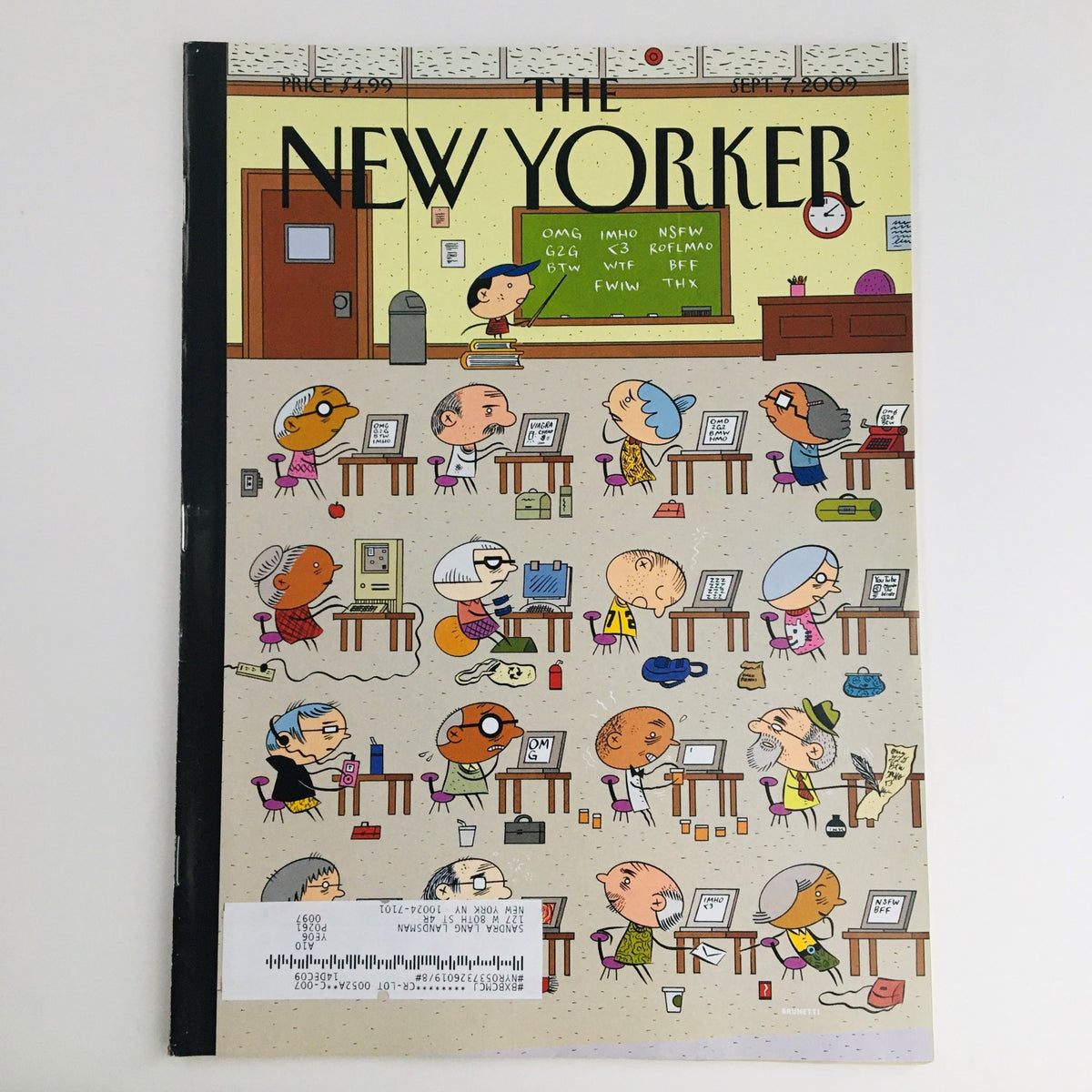 Cover of The New Yorker Full Magazine September 7 2009 featuring an illustration related to 'Required Texts' by Ivan Brunetti, showcasing characters in a classroom setting.
