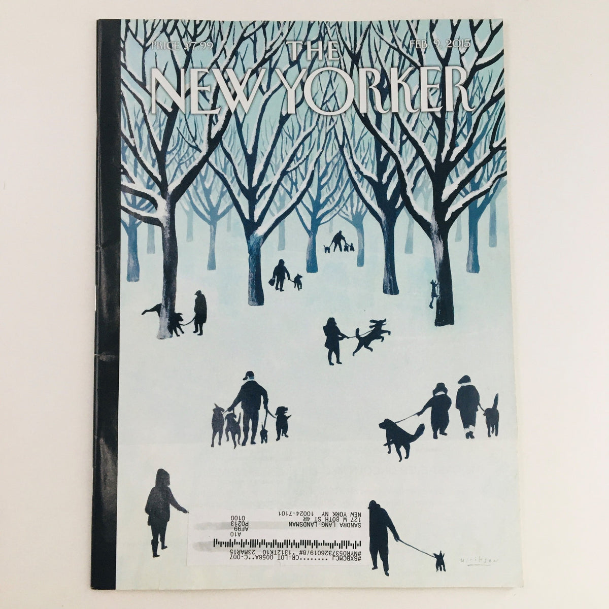 Cover of The New Yorker February 9, 2015 featuring an illustration by Mark Ulriksen, showcasing silhouettes of people and trees in a winter setting.