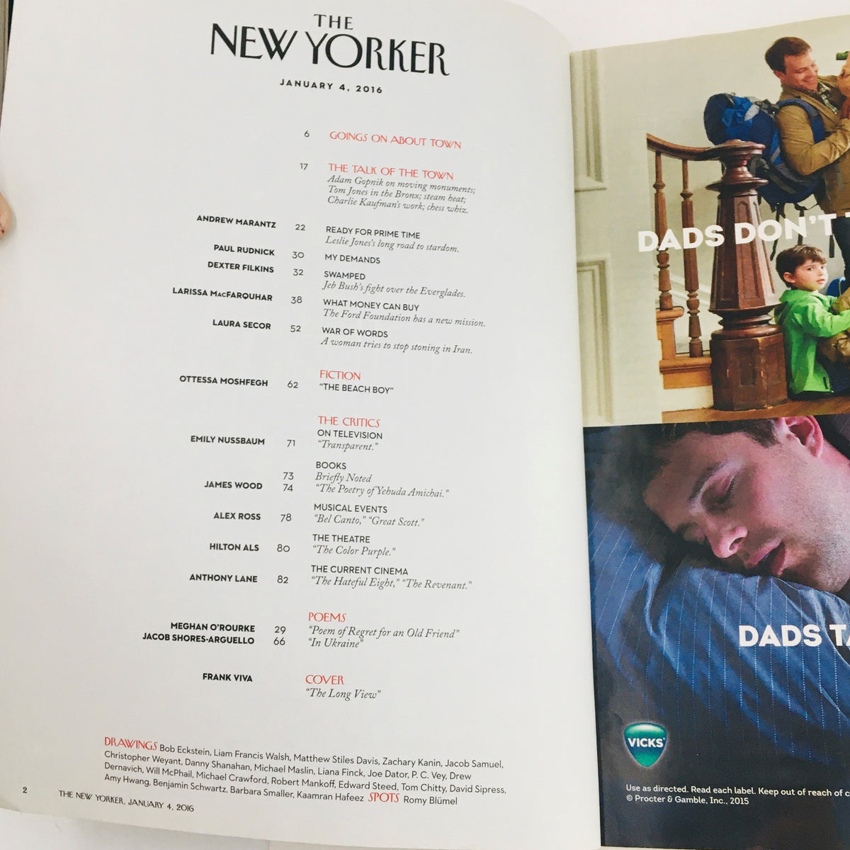 The New Yorker January 4, 2016 Full Magazine Theme Cover by Frank Viva featuring engaging articles and captivating artwork, perfect for collectors and enthusiasts of quality journalism.