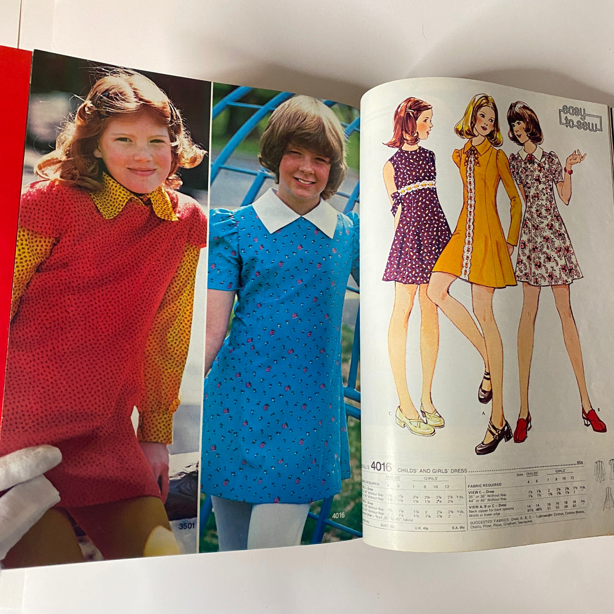 1975 October Carefree Patterns from McCall's - Display of young girls in stylish dresses and vibrant patterns, capturing the essence of children's fashion from the McCall's sewing catalog.