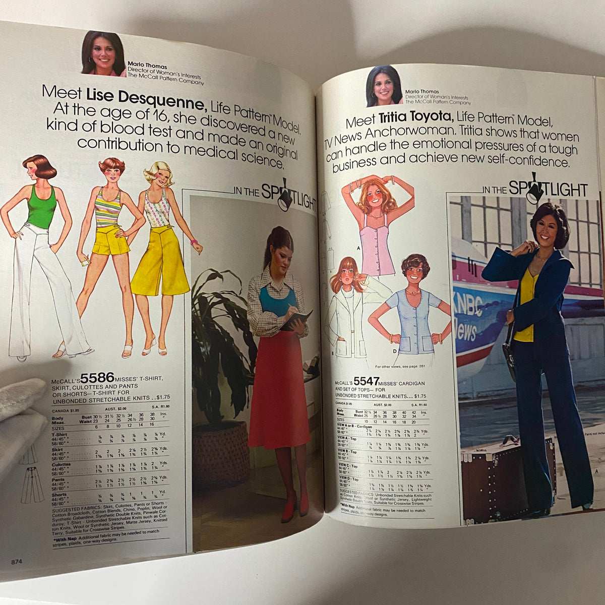 1977 July Carefree Patterns McCall's Summer Catalog showcasing an array of sewing patterns including T-shirts, skirts, and cardigans for women. Featuring vibrant illustrations reflecting vintage fashion.