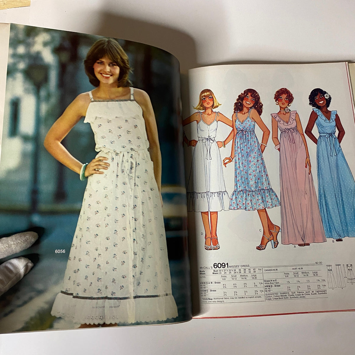 1977 July Carefree Patterns from McCall's Summer Catalog illustrating sleeveless dresses and casual summer styles, perfect for warm-weather sewing projects.
