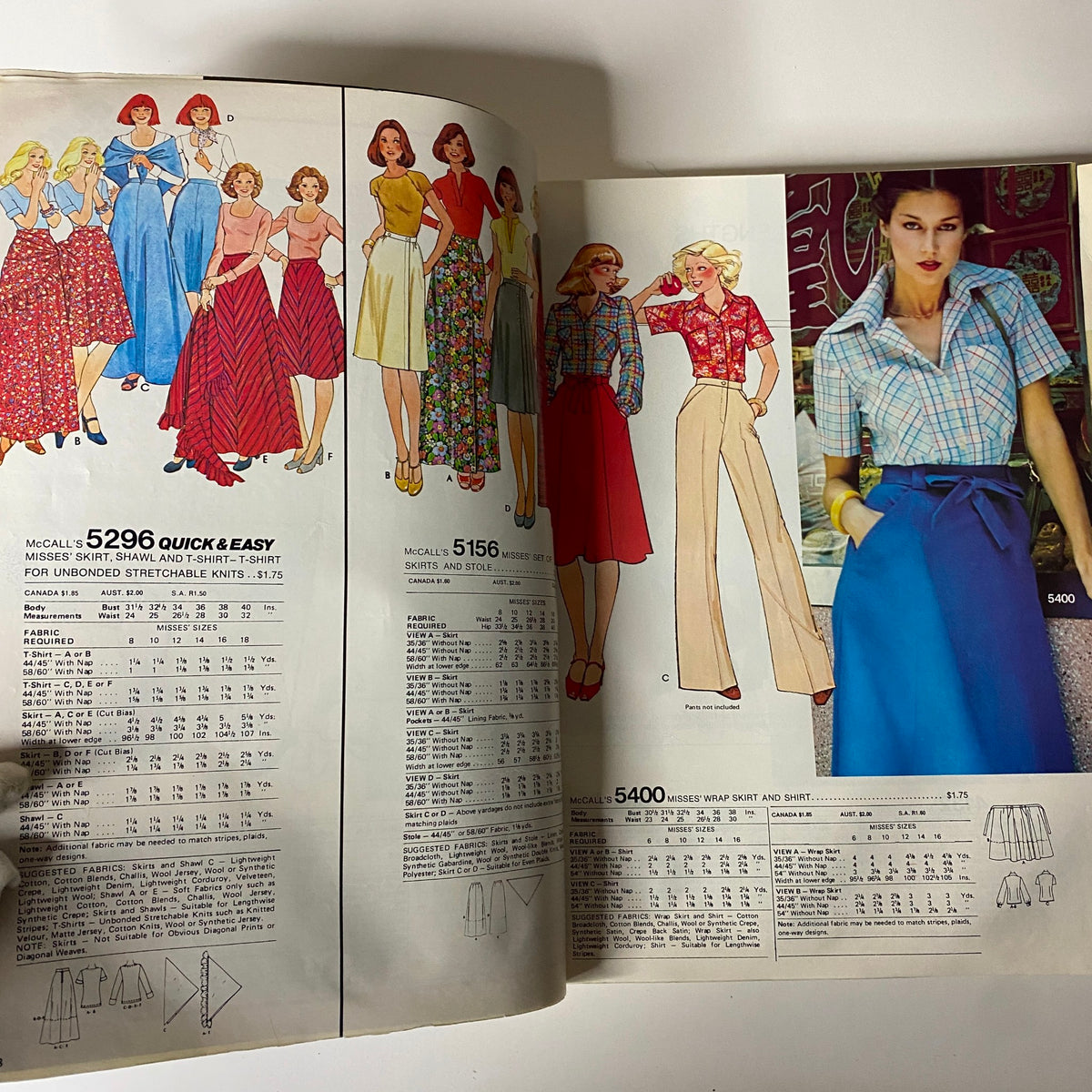 1970s June Carefree Patterns from McCall's catalog displaying various skirt and pants patterns, illustrating popular fashion trends and sewing styles from the 1970s.