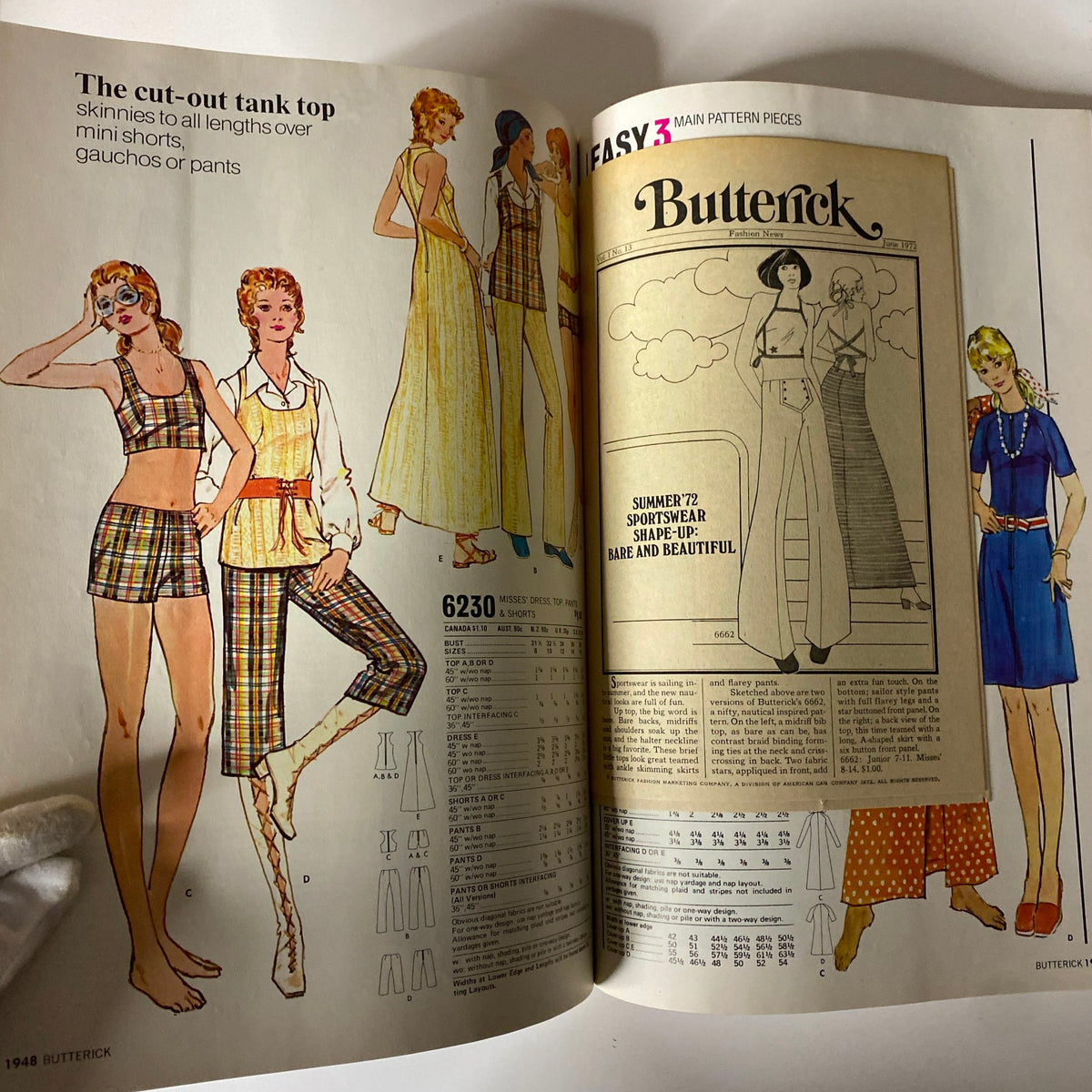 1972 June Butterick Miss Petite Catalog showcasing cut-out tank tops and fashion styles featuring sporty looks, ideal for petite figures.
