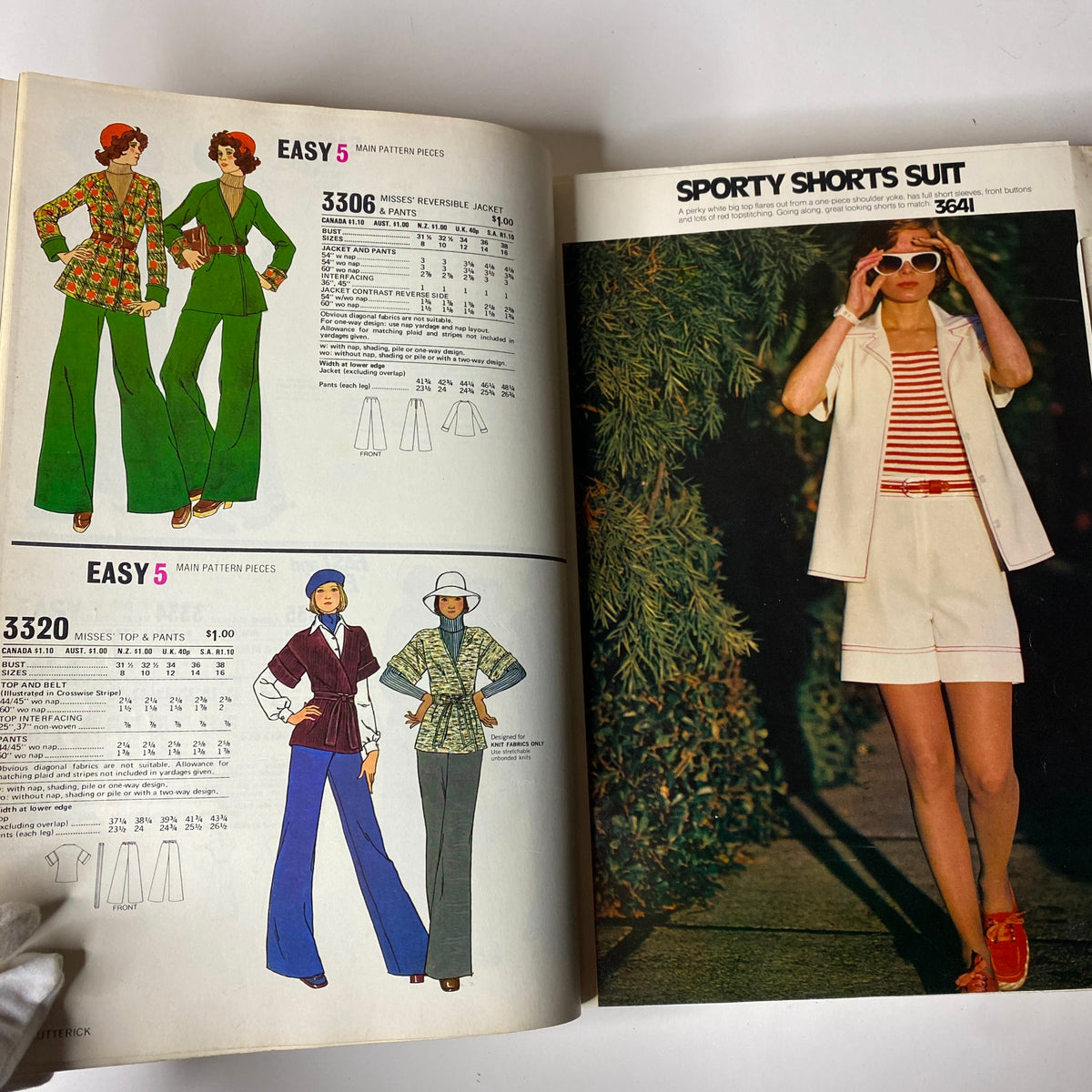 1974 June Butterick Catalog highlighting fashionable women's shorts suits and reversible jackets, perfect for summer styling and casual wear.