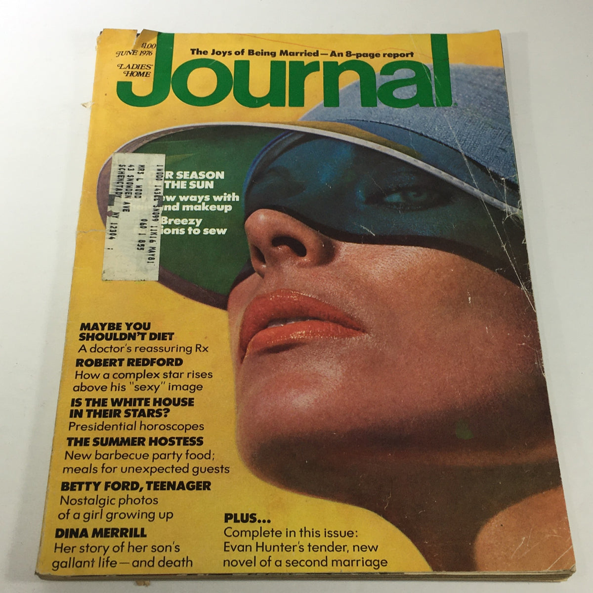 Cover of VTG Journal Magazine: June 1976 featuring a model wearing sunglasses and a hat, highlighting articles including Robert Redford and Evan Hunter's 2nd marriage.