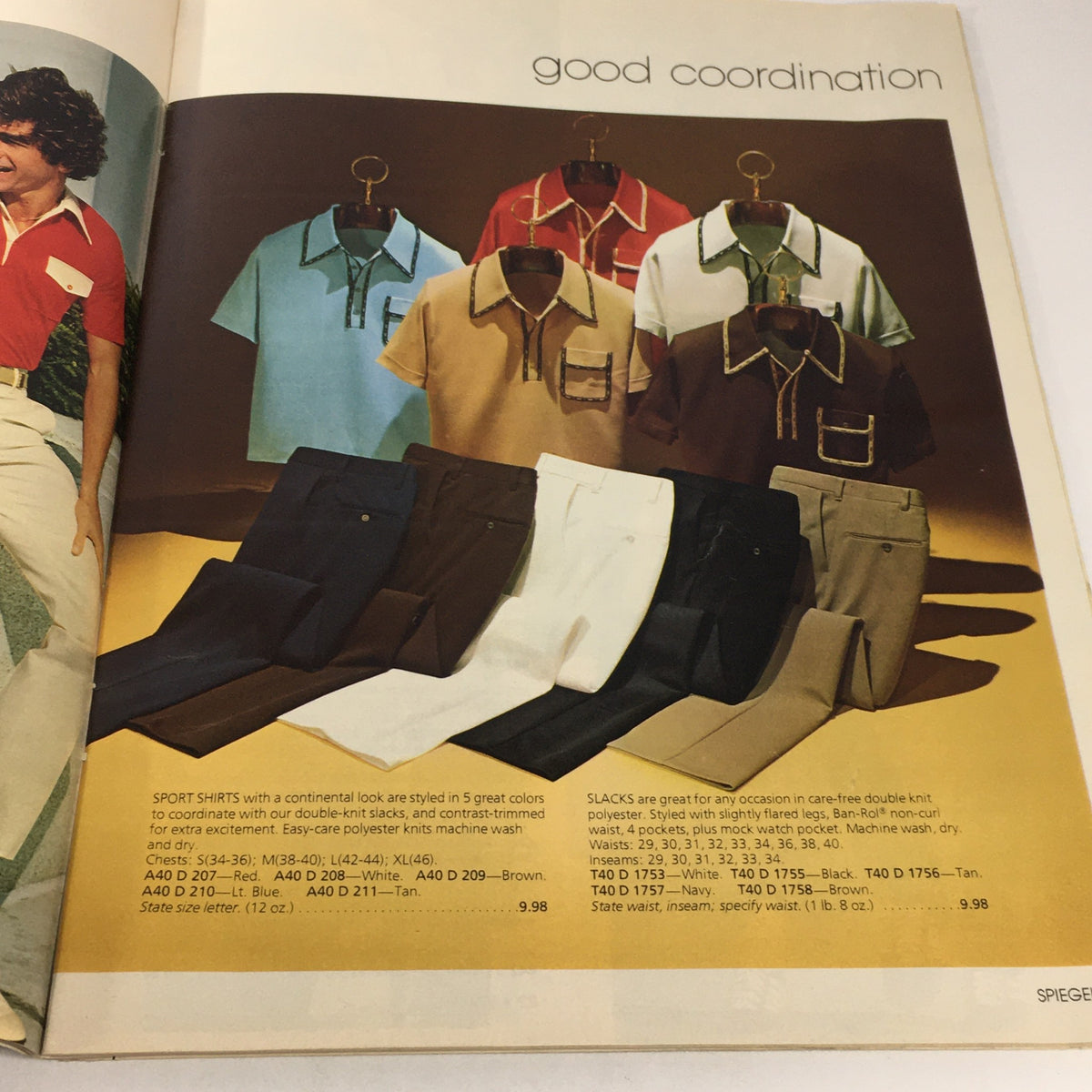 VTG Spiegel Store Catalog 1978 presenting a collection of sport shirts in various colors paired with coordinating slacks, emphasizing trendy men's fashion.