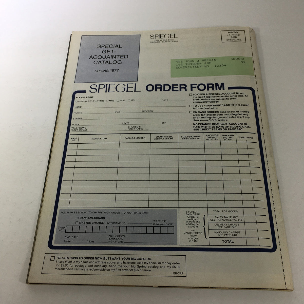 VTG Spiegel Store Catalog May 1977 showing an order form for products, reflecting vintage shopping practices.