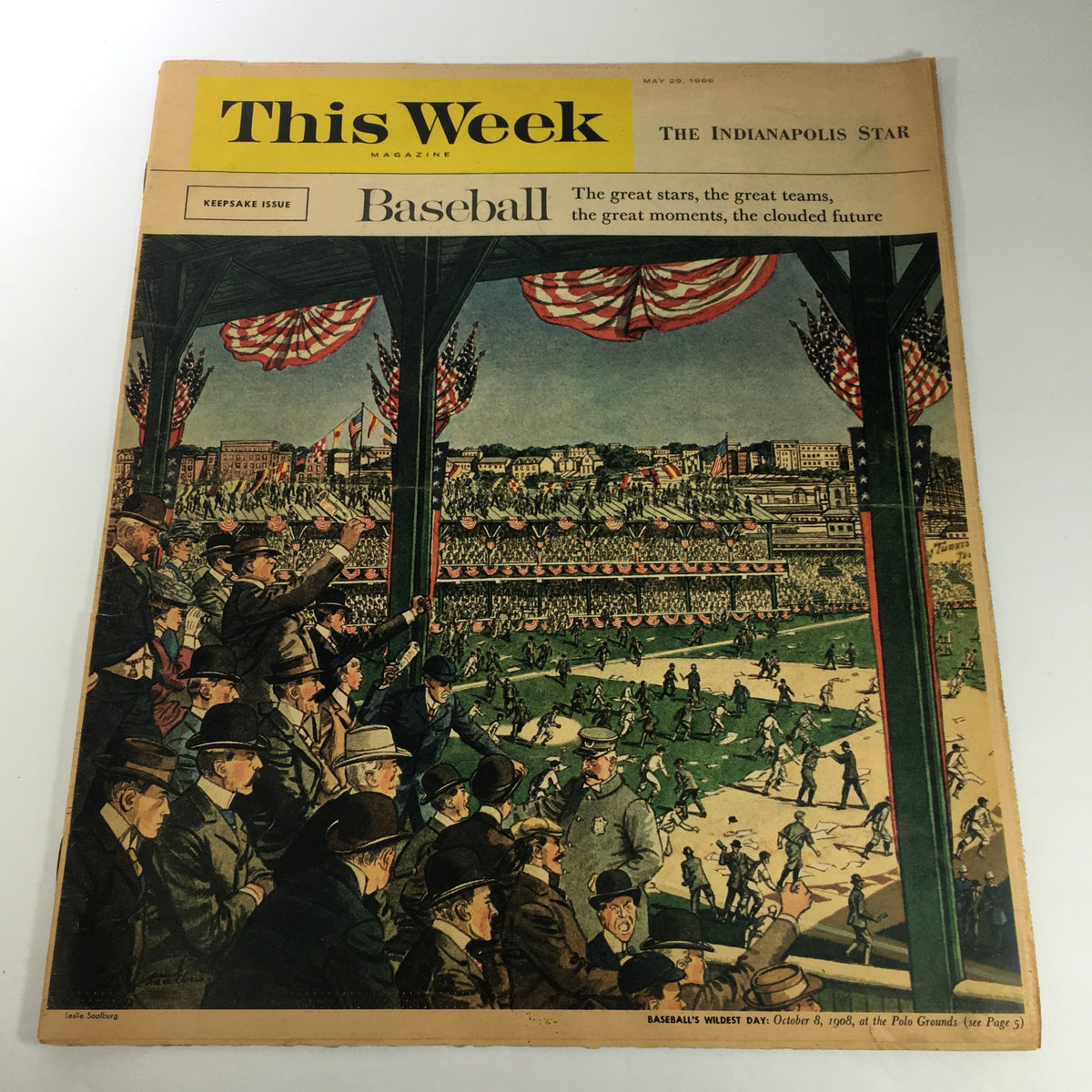 Cover of VTG This Week Magazine: May 29 1966 - The Indianapolis Star - Baseball Issue featuring a historical baseball scene with spectators and players.