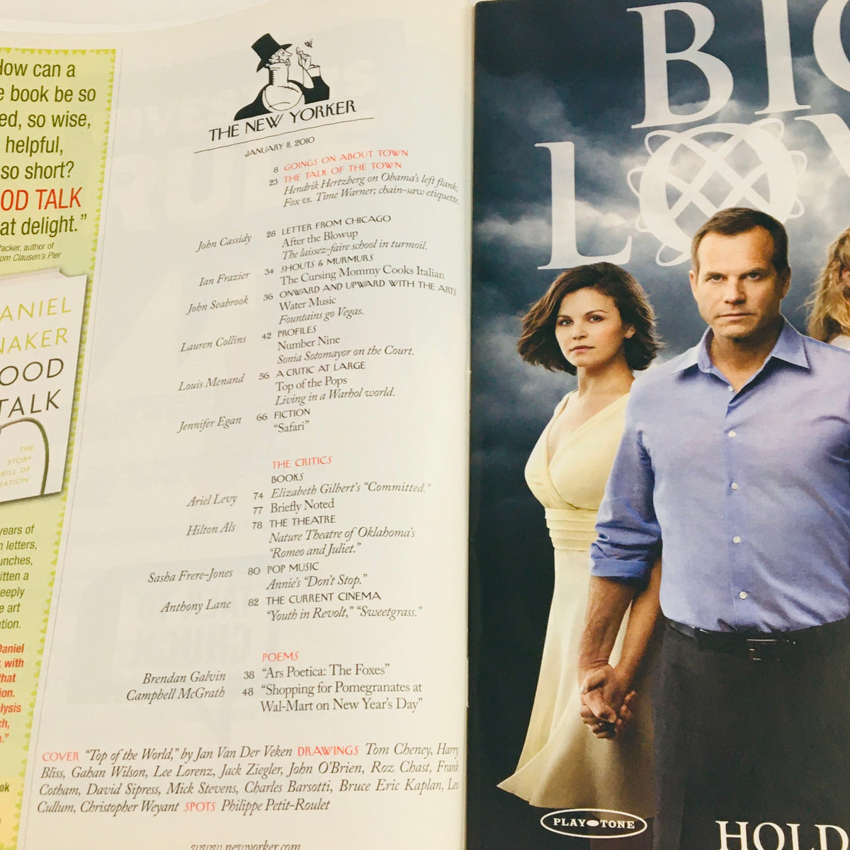 Inside page of The New Yorker Magazine January 11 2010, showcasing articles and content, including a letter from the editor and a literary feature, alongside the magazine's logo.