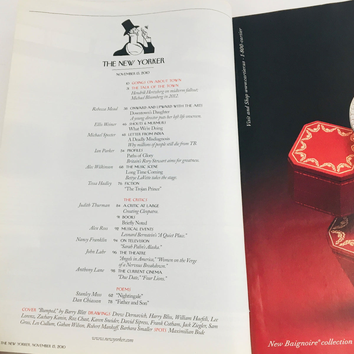 Interior page of The New Yorker November 15, 2010, featuring articles and content from the magazine, highlighting the publication's commentary on politics and culture.