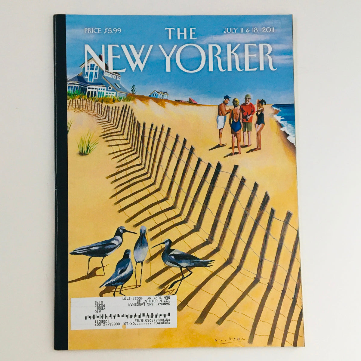 The New Yorker July 11 2011 Full Magazine Theme Cover by Mark Ulriksen featuring a beach scene with figures and birds, highlighting its artistic style and cultural significance.