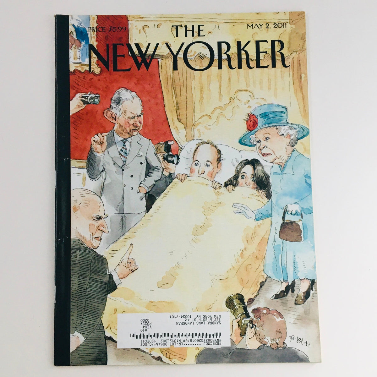The New Yorker May 2 2011 cover featuring an illustration by Barry Blitt of Queen Elizabeth II, Prince Charles, and other royal figures, showcasing a whimsical take on modern royalty.