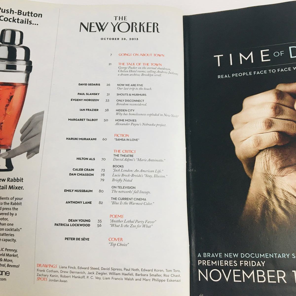 The New Yorker October 28 2013 inside magazine page displaying the table of contents, highlighting articles and features of the issue.