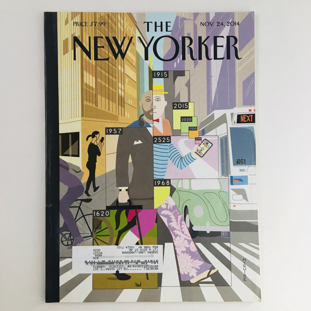 The New Yorker November 24 2014 Full Magazine Theme Cover by Richard McGuire featuring an artistic depiction of urban life with figures and vibrant colors, highlighting contemporary culture and design.