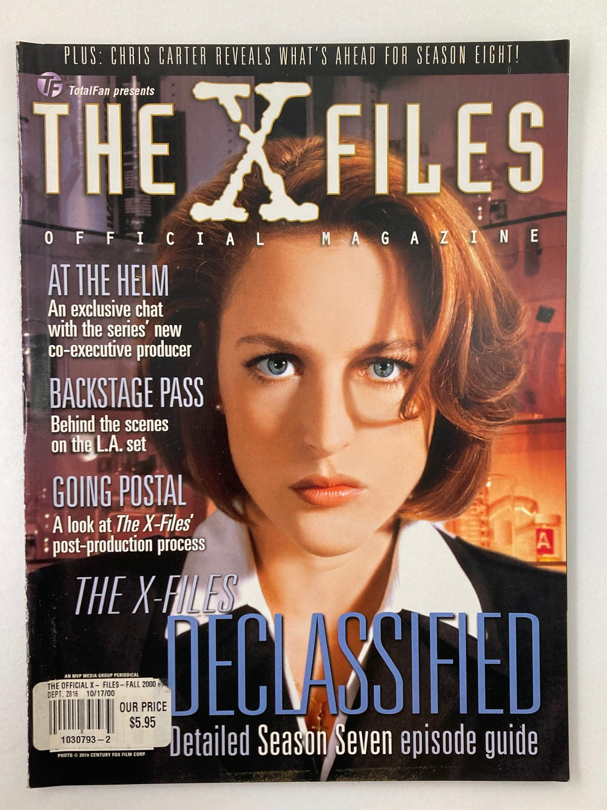Cover of The X-Files Magazine, Fall 2000 featuring Gillian Anderson, titled 'The X-Files Declassified' with details about exclusive content and episode guides.