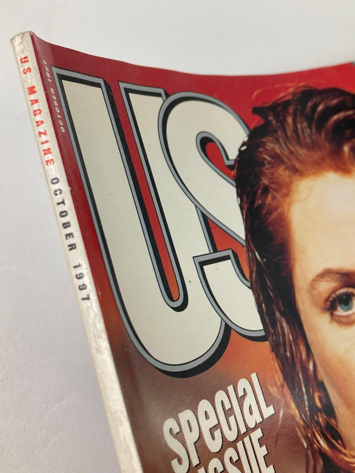Close-up of the spine of US Magazine October 1997 displaying the publication details, emphasizing its vintage appeal for collectors and enthusiasts of 90s pop culture.