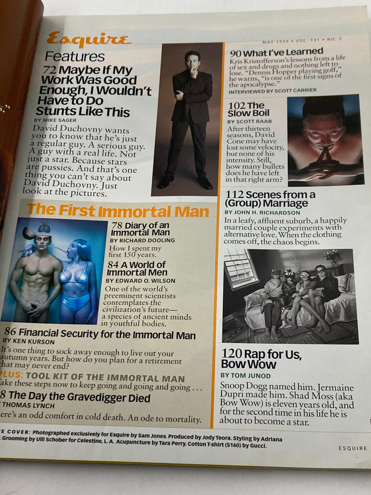 Interior page of Esquire Magazine May 1999 showcasing an article about David Duchovny, highlighting the magazine's features and content.