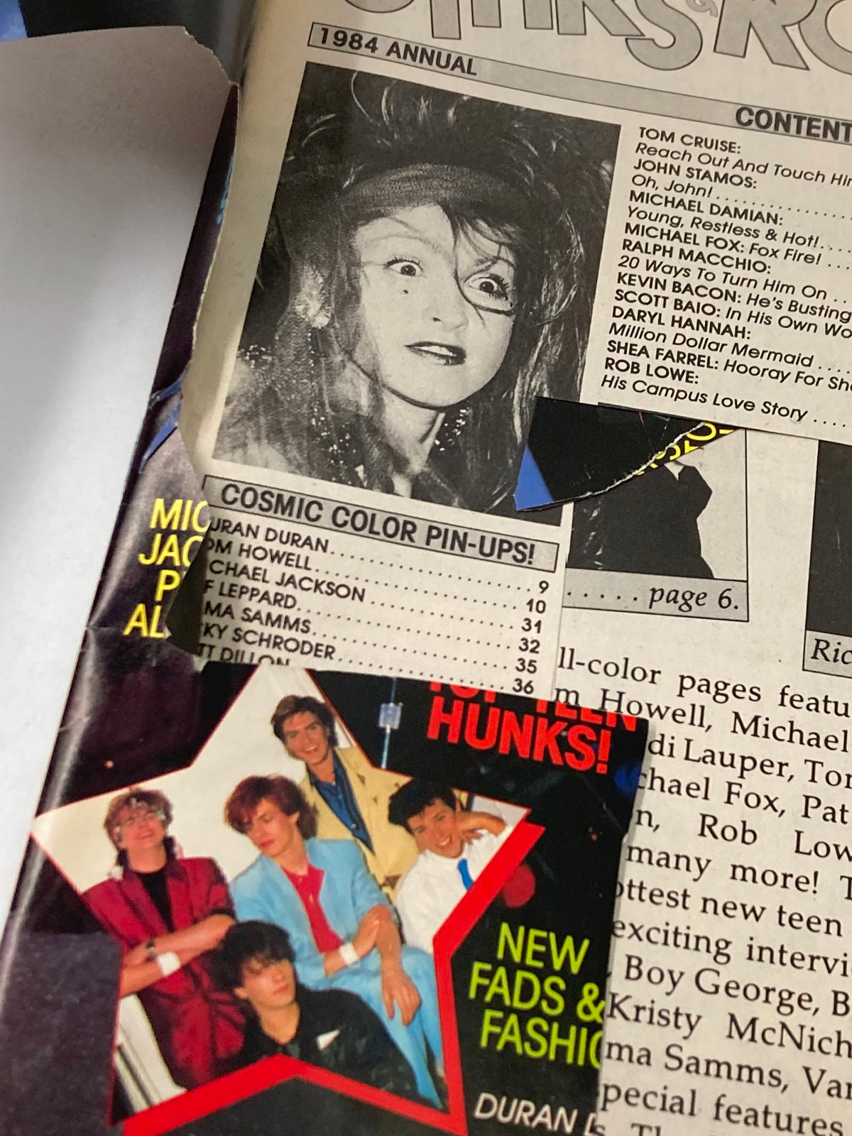 Cover image from Stars & Rockers Magazine 1984 Vol 1 #1 featuring an article thumbnail with a woman in dramatic 1980s fashion, emphasizing the pop culture of the era.