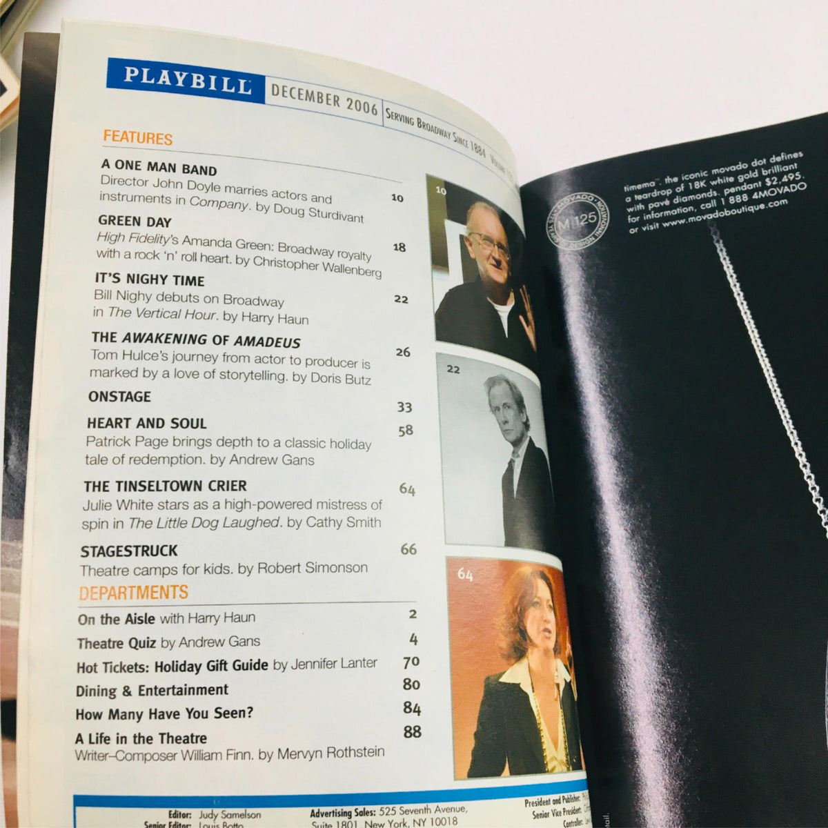 2006 Playbill The Coast Of Utopia showcasing pages dedicated to features, articles, and other productions in the December 2006 Playbill.
