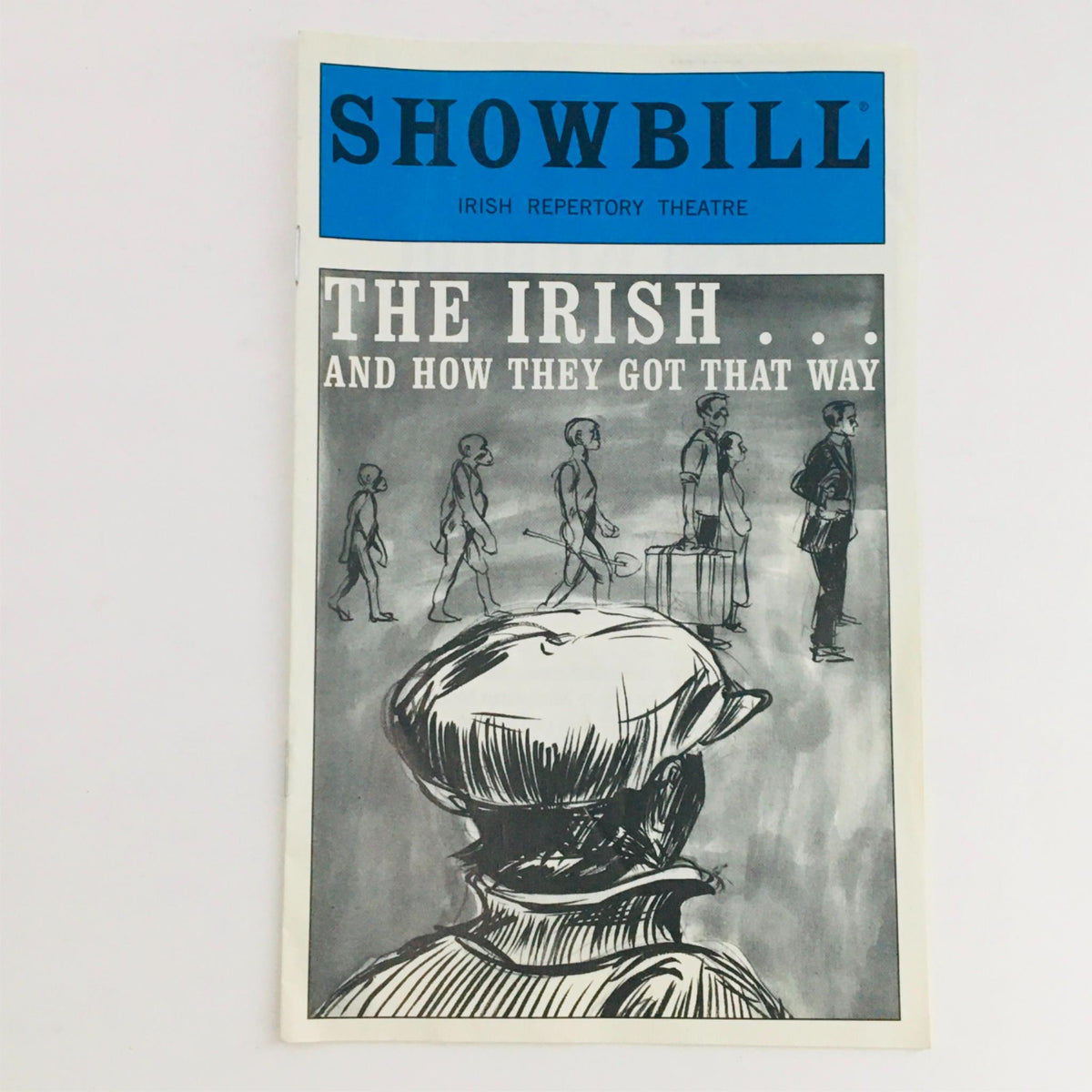 1997 Playbill for The Irish And How They Got Away featuring a unique design with characters in a theatrical setting, showcasing the story of Irish culture and storytelling.