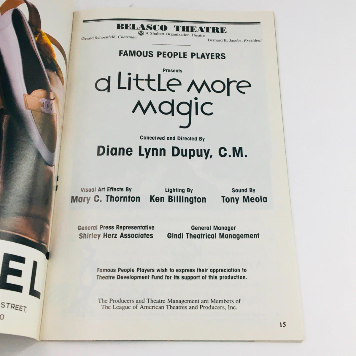 1994 Playbill for A Little More Magic by Diane Lynn Dupuy featuring the cover page and details of the production at Belasco Theatre.