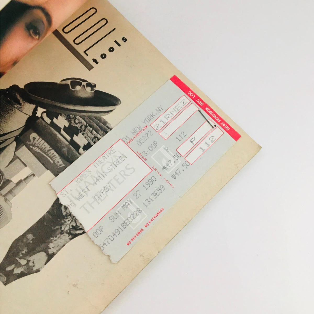 Original ticket stubs included in the 1990 Playbill for Gypsy by Arthur Laurents, showcasing the event details and stage play.