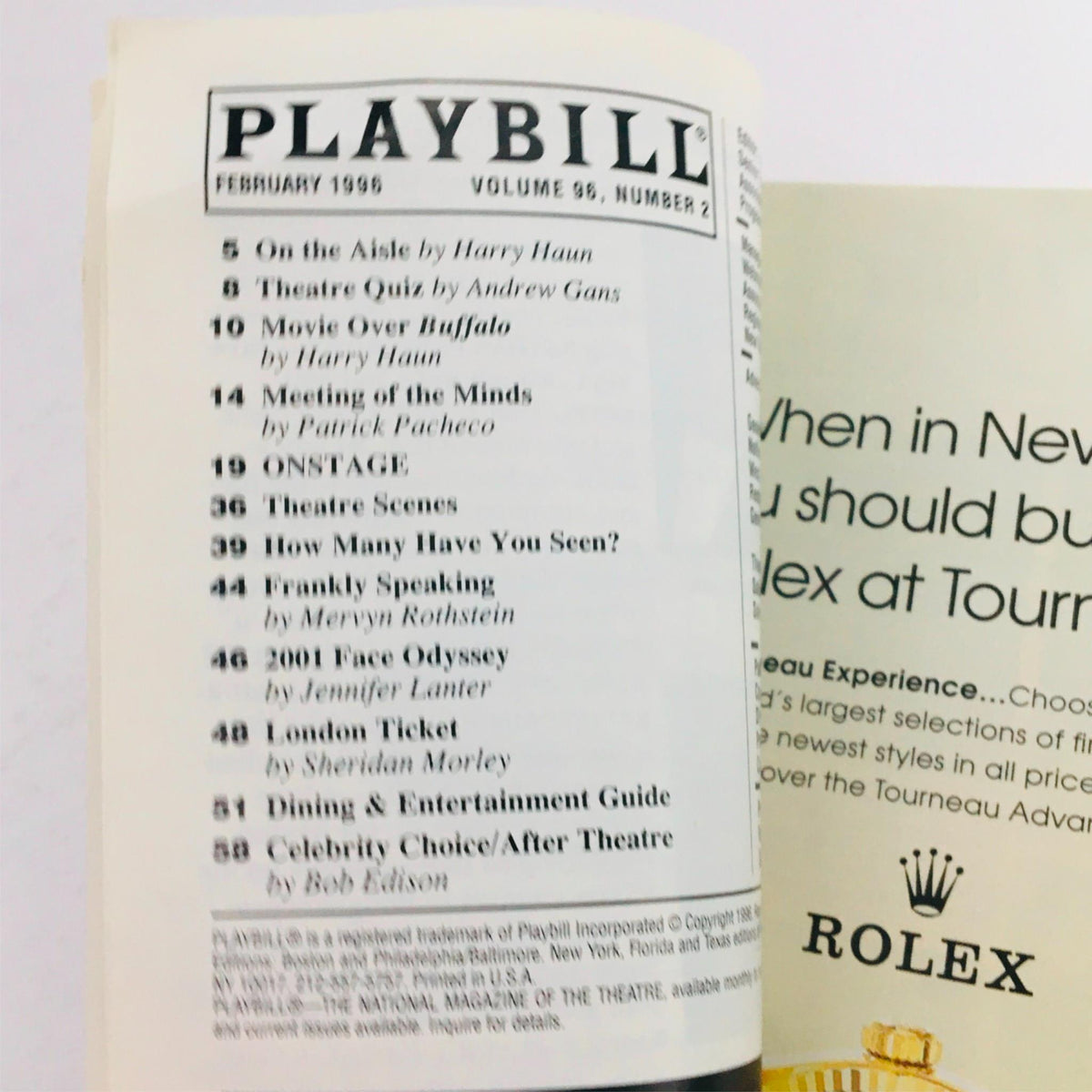1996 Playbill Getting Away With Murder, featuring the table of contents and various production details, including director Harry Haun and featured articles.