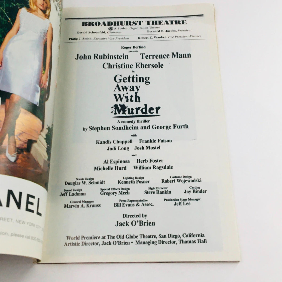 1996 Playbill Getting Away With Murder, showcasing production credits and cast details for the performance at Broadhurst Theatre, directed by Jack O'Brien.