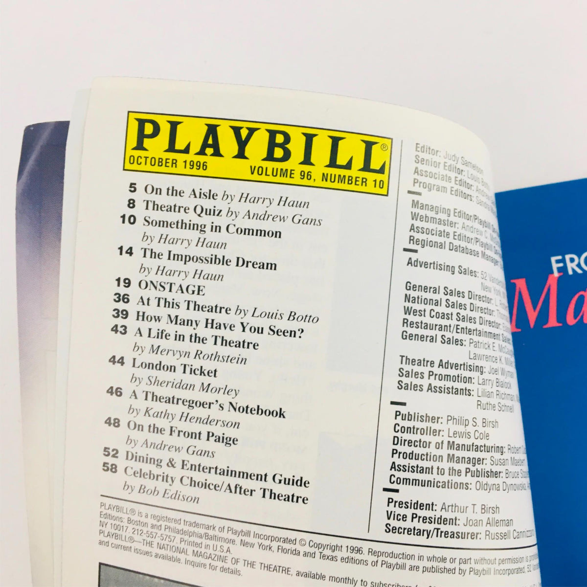 1996 Playbill The New Bozena by Rainn Wilson including the inner pages with the Playbill logo and features from October 1996.