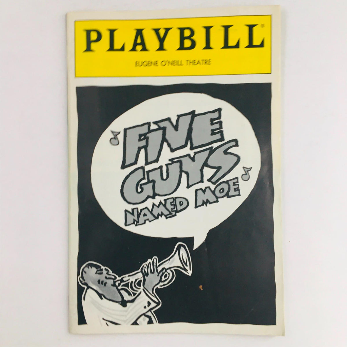 1992 Playbill for Five Guys Named Moe featuring a jazz musician on the cover, performed at Eugene O'Neill Theatre.
