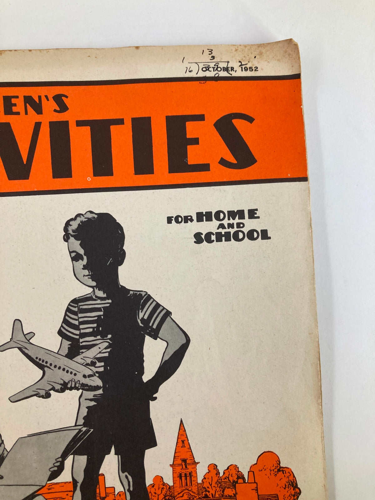 Close-up of the cover of VTG Children's Activities Magazine October 1952 Vol 18 #8 highlighting the title and publication details.