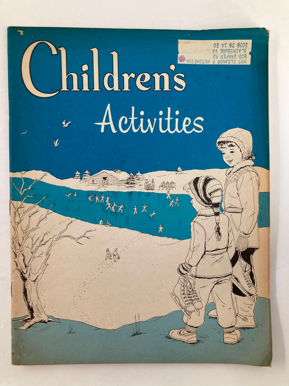 Cover of the VTG Children's Activities Magazine January 1960 titled 'Dance of the Snowflakes', featuring whimsical illustrations of children bundled up in winter attire, holding ice skates against a snowy landscape with a blue background.