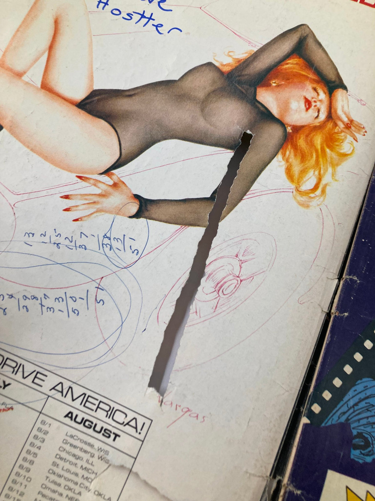 Detail shot of illustrations from VTG Heavy Metal Magazine September 1979 titled 'The Spirit of the Game', highlighting vintage art aesthetics with handwritten annotations.