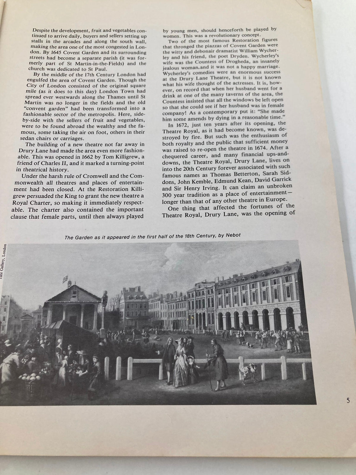 Interior page from 'VTG Strange Stories from Covent Garden April 1982 The Bucket of Blood No Label', presenting historical information about Covent Garden.