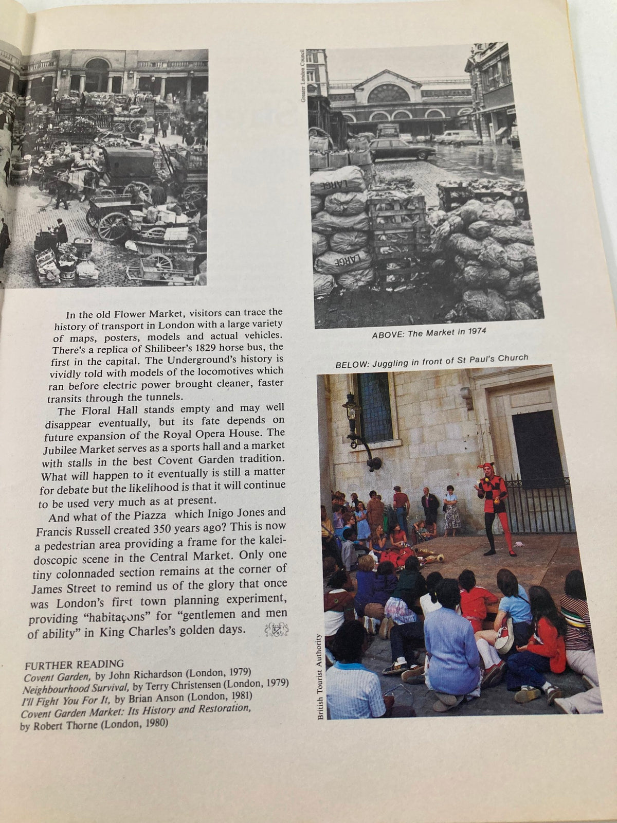 Historical view of the Covent Garden Market in London, showcasing market activities in 1974. From the publication 'VTG Strange Stories from Covent Garden April 1982 The Bucket of Blood No Label'.