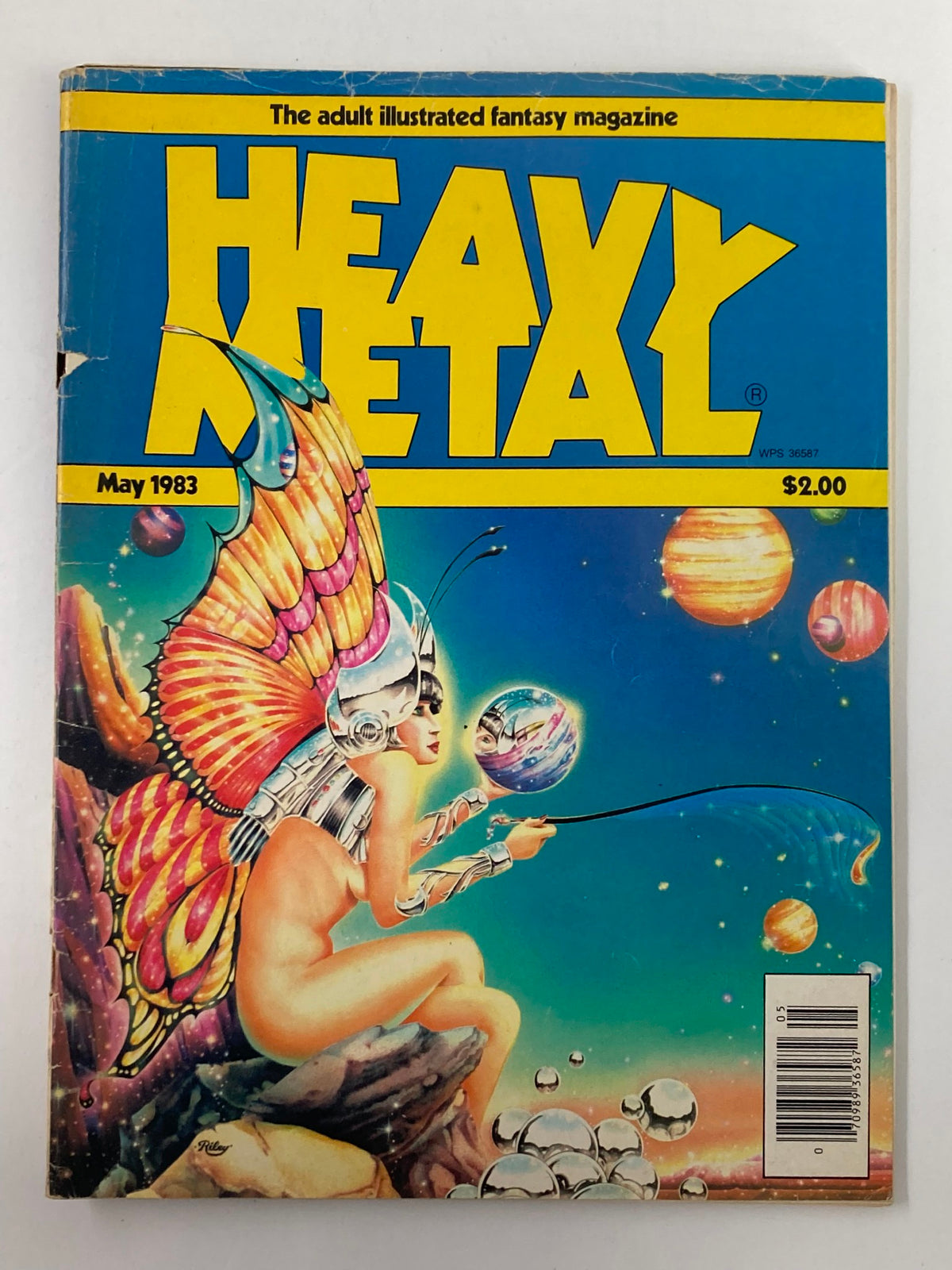 VTG Heavy Metal Magazine May 1983 Vol 7 #2 Front Cover featuring iconic artwork by Frank Riley, showcasing vibrant fantasy elements and a bold design.