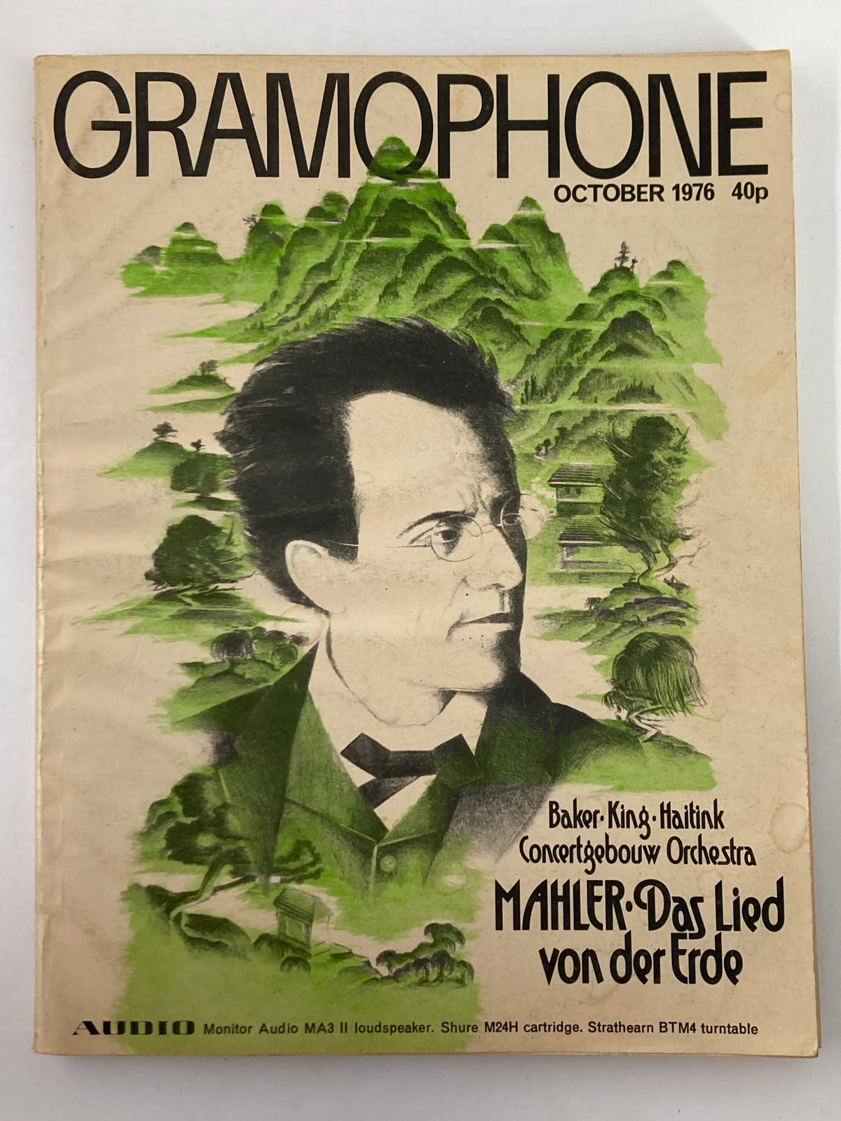 VTG Gramophone Magazine October 1976 Vol 54 #641 featuring Gustav Mahler on the cover with an artistic representation highlighting the iconic composer and surrounded by nature.
